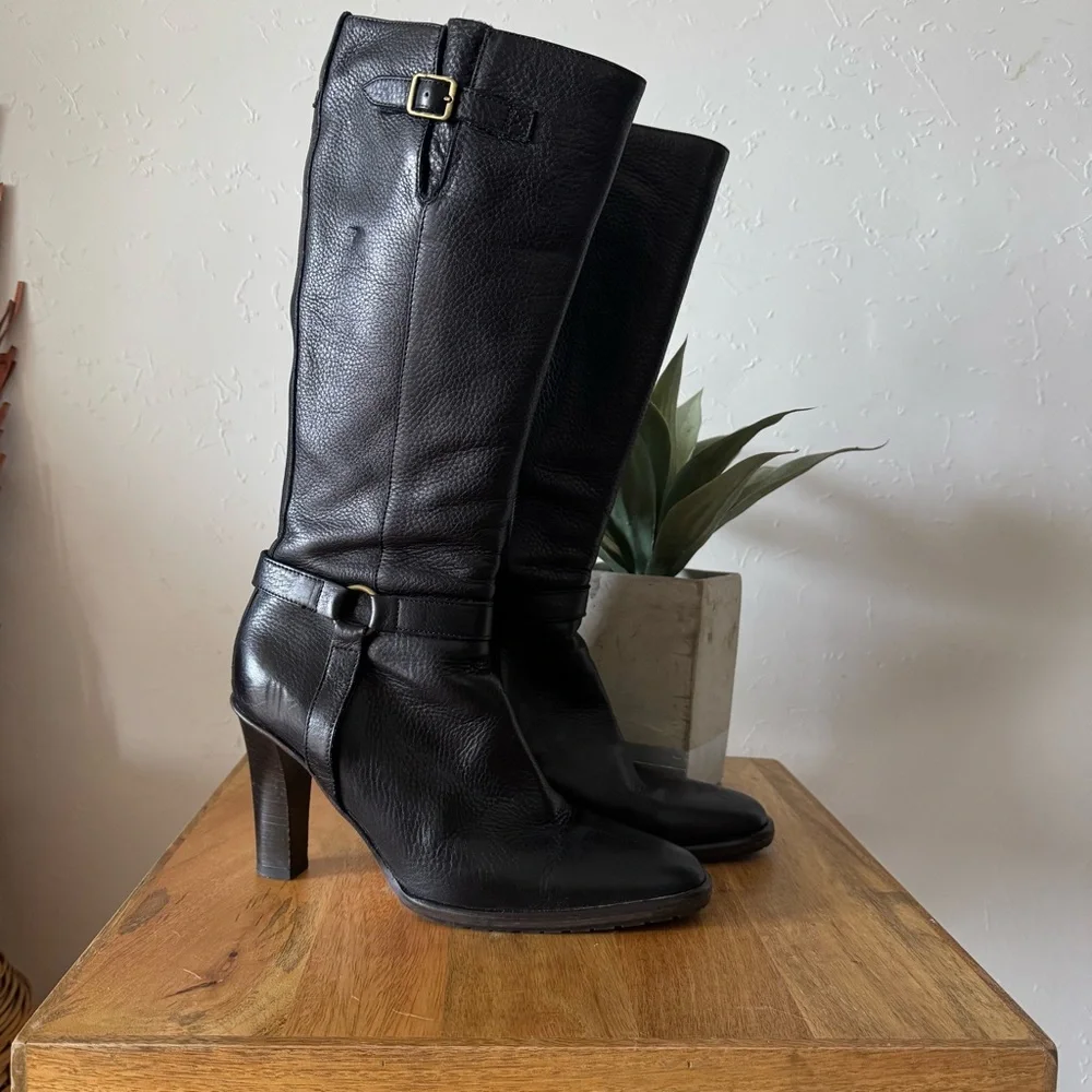 J.Crew Genuine Leather Black Heeled Boots Women’s Size 8 - Picture 2 of 7